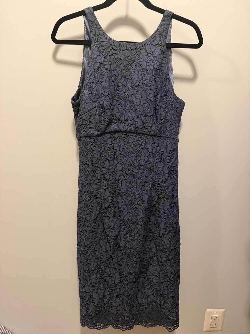 White House Black Market Slate Blue Lace Sheath Dress